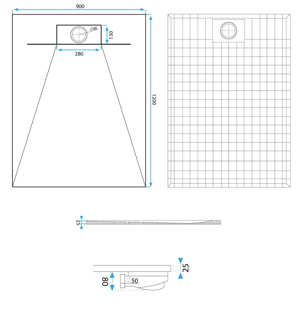 Sprchová vanička Bazalt CARRARA WHITE 90x120  10