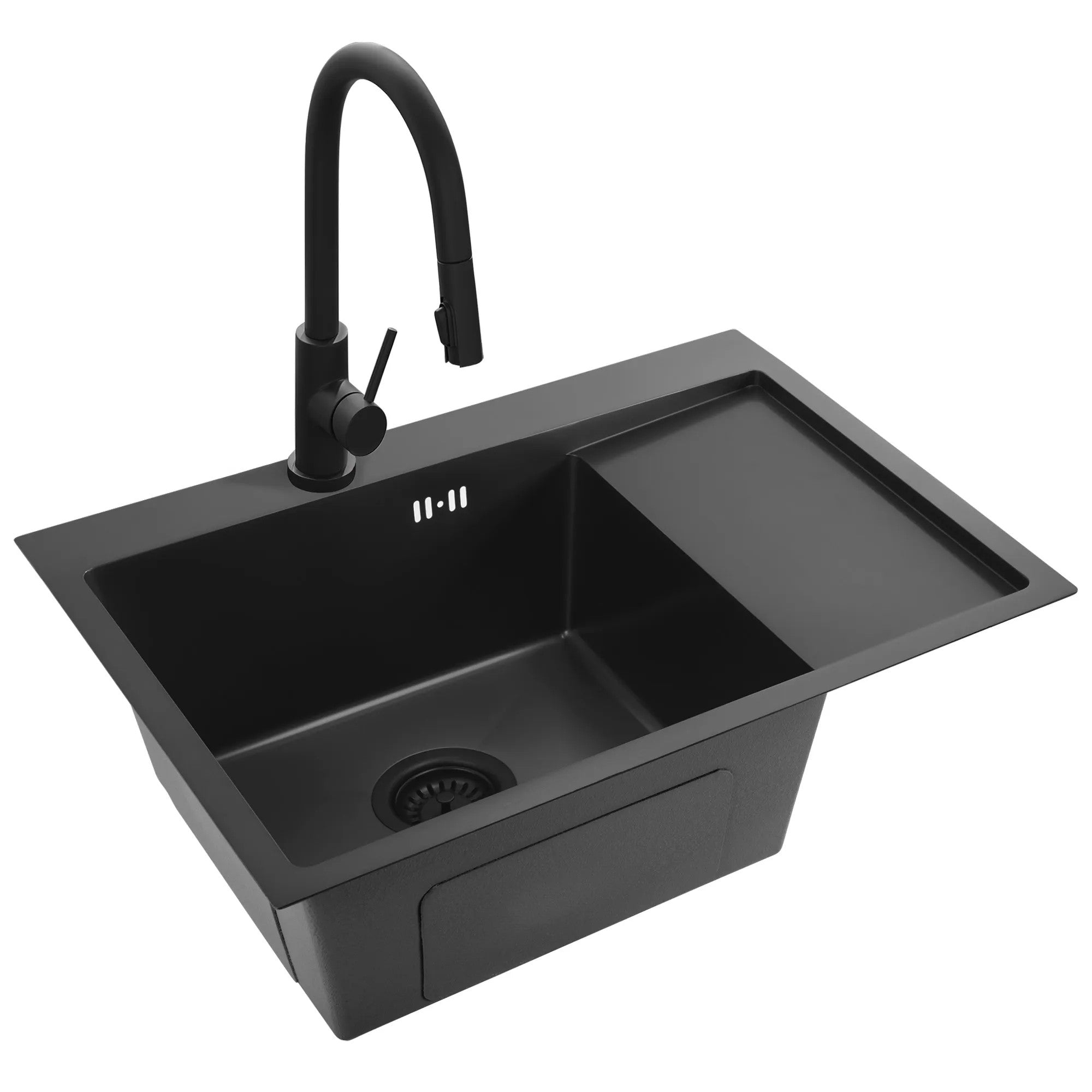 Ocelový dřez Fin Black s kuchyňskou baterií 6
