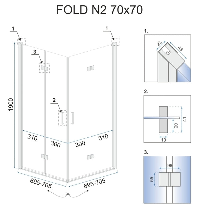 Skladací sprchový kout REA FOLD N2 80 x 80 cm 9