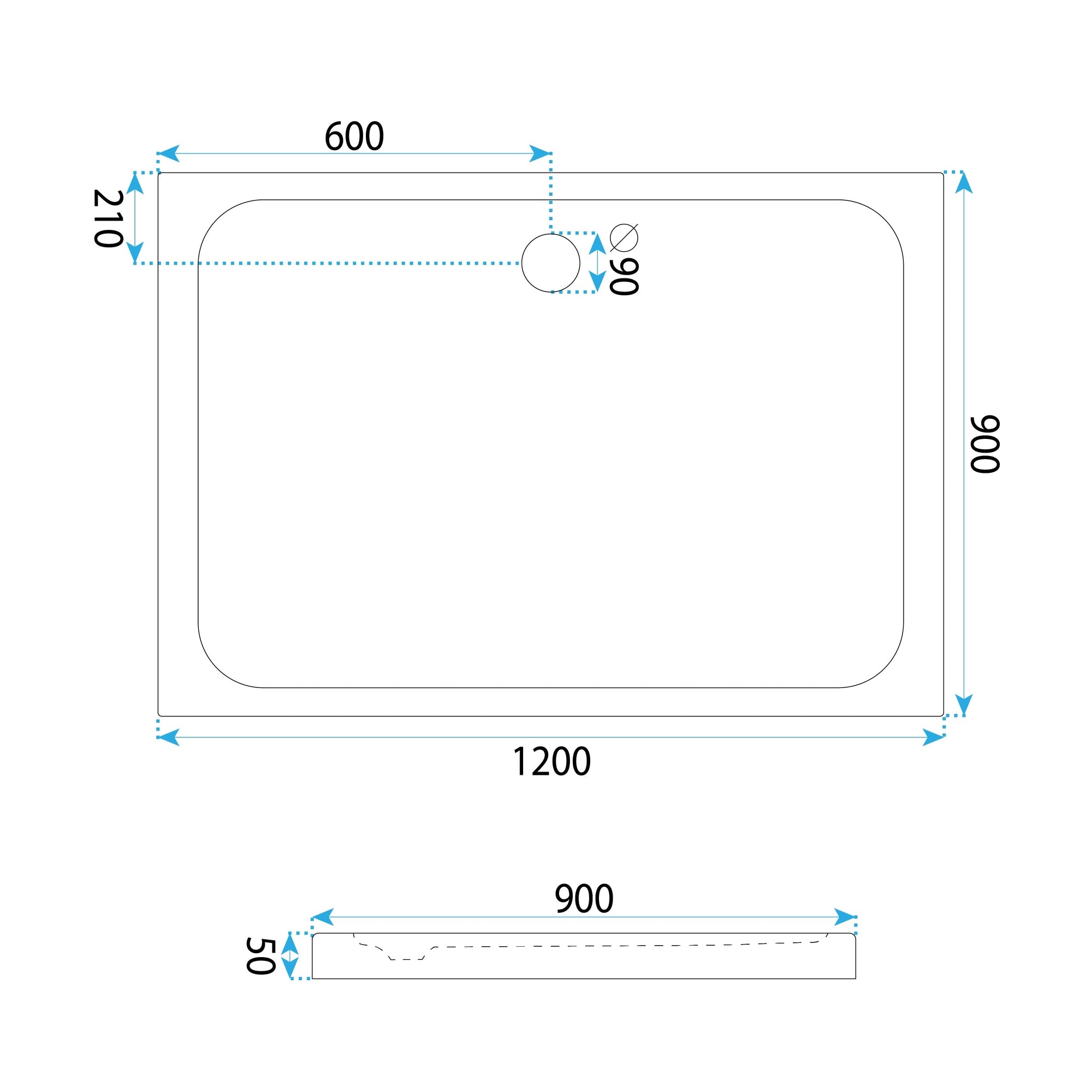 Sprchová akrylová vanička Rea Belmond White 90x120  5