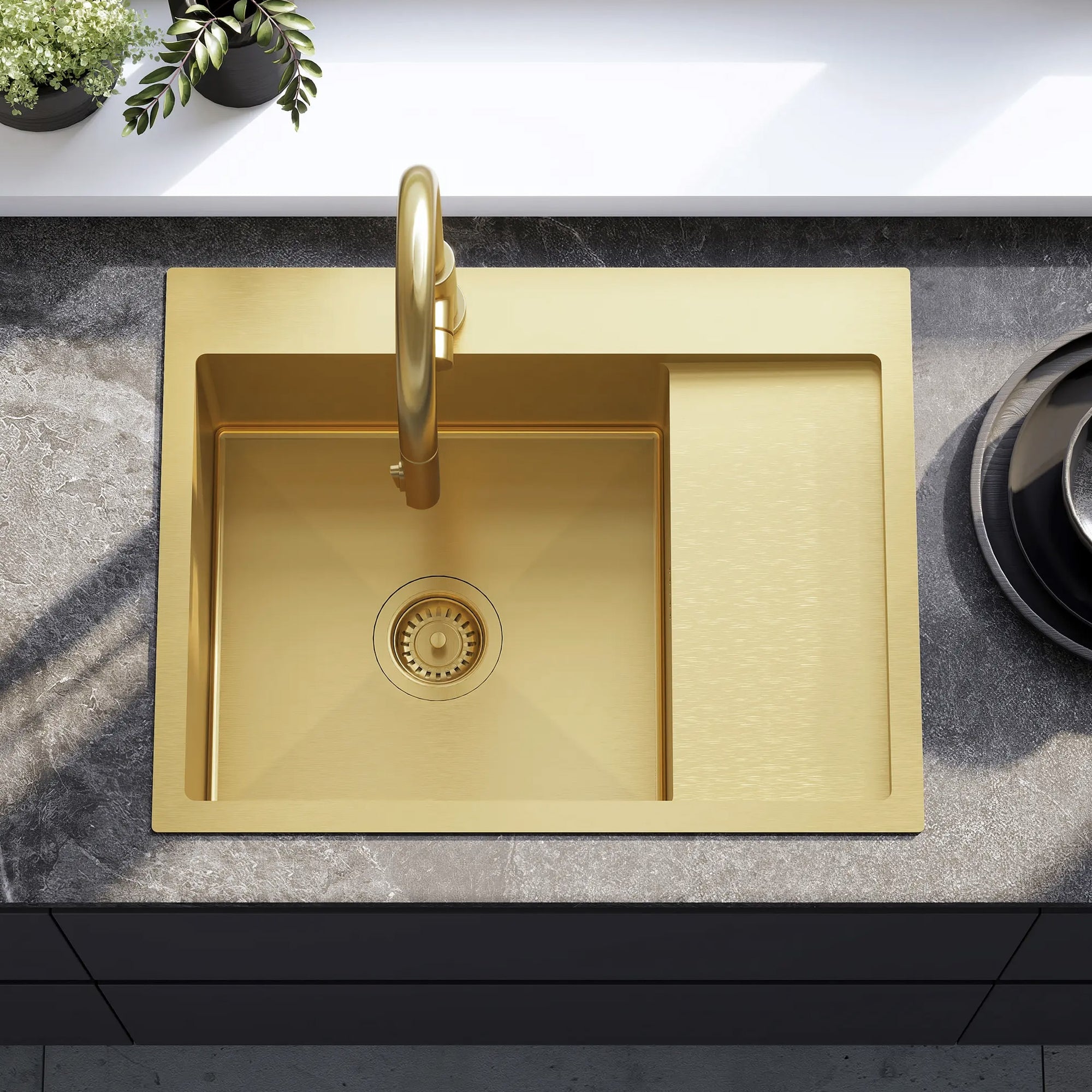 Ocelový dřez Fin BRUSH GOLD bez kuchyňské baterie 3