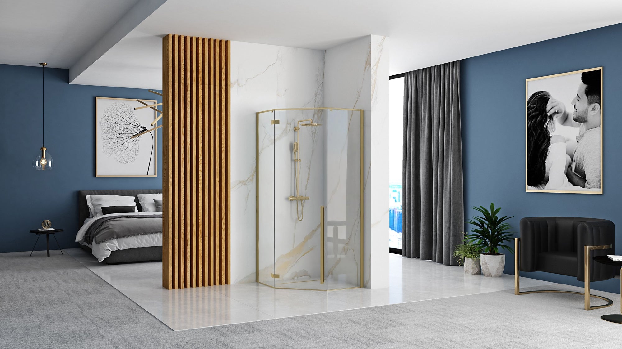 Sprchový kout REA DIAMOND 90x90 BRUSH GOLD Se sprchovou vaničkou Diamond 2