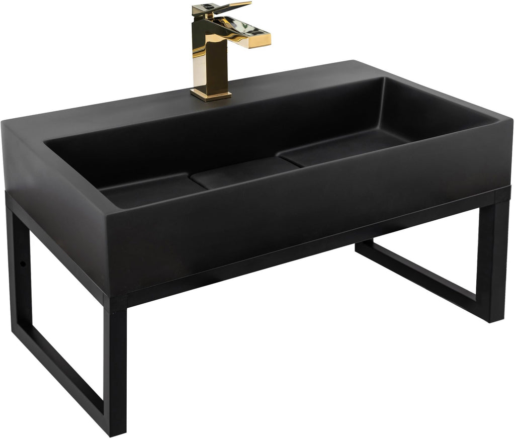 Konglomerátové umyvadlo na desku REA GOYA - matné černé 60CM + konzole  1