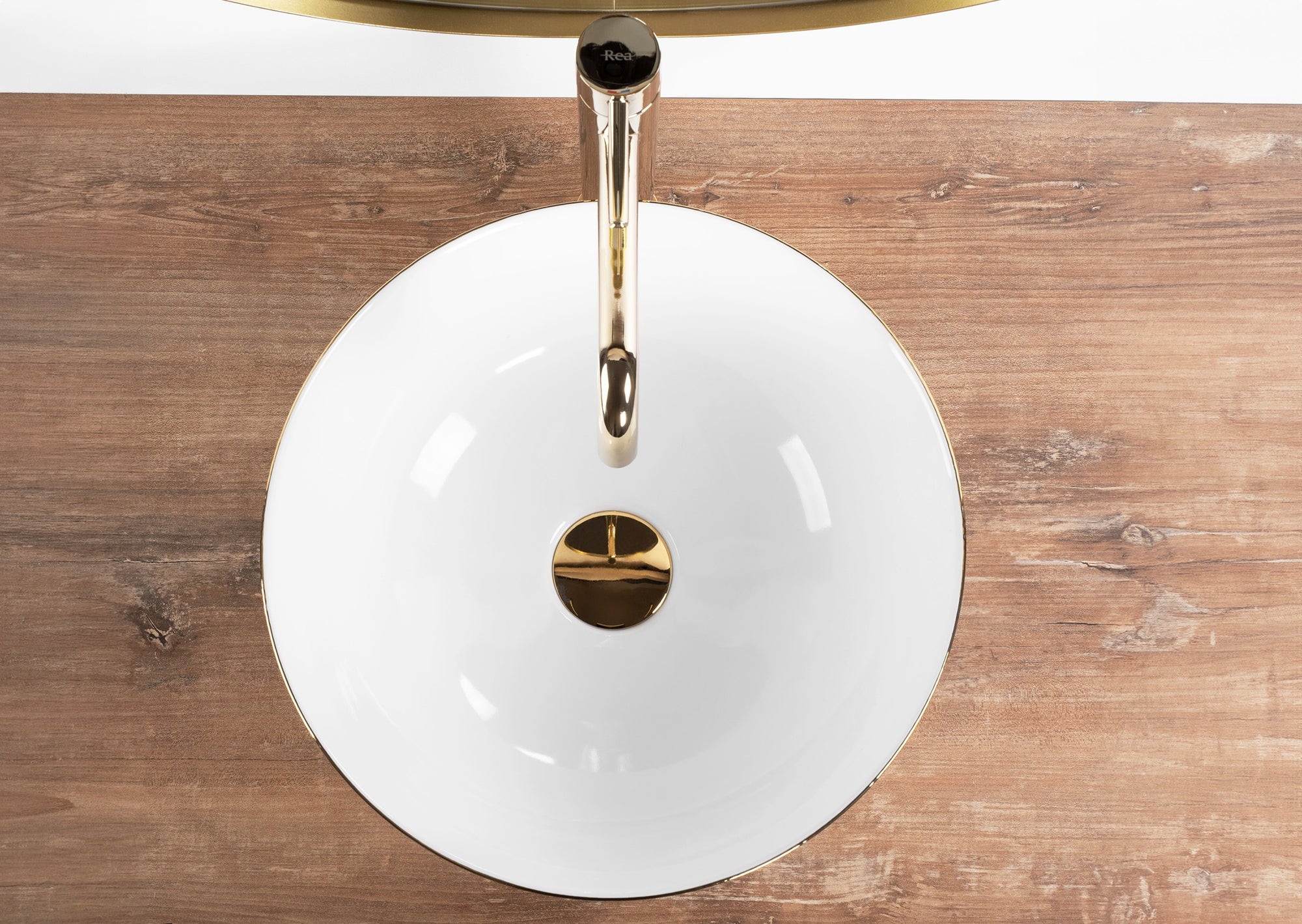 Umyvadlo na desku REA STELLA - bílé gold edge  4