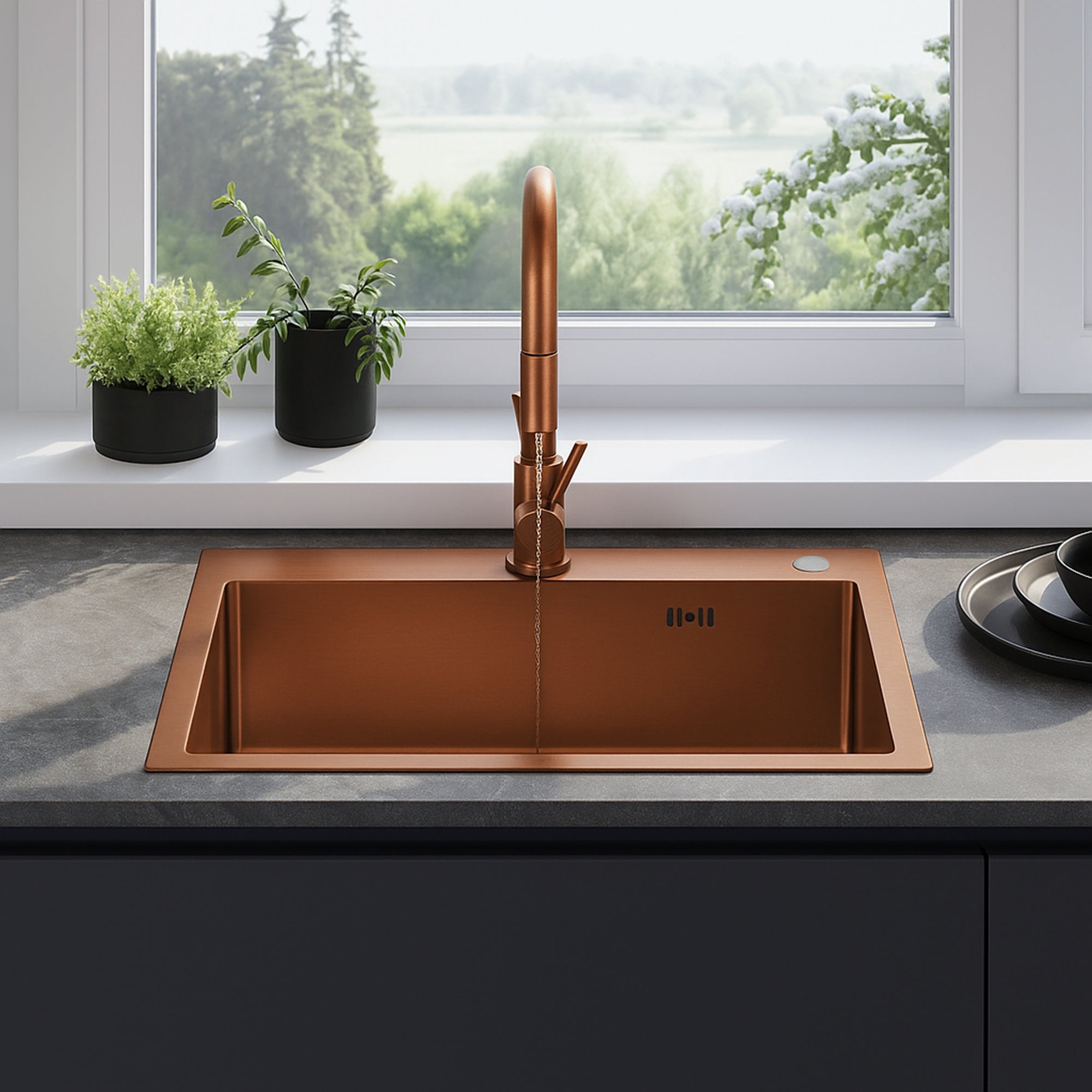 Ocelový dřez Liam BRUSH COPPER bez kuchyňské baterie 3