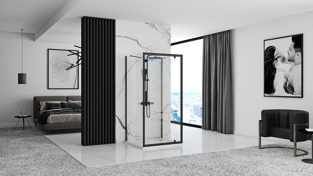 Přístěnná sprchová kabina Rea Rapid Swing Black Dveře: 120 x Sprchová zástěna: 100 17