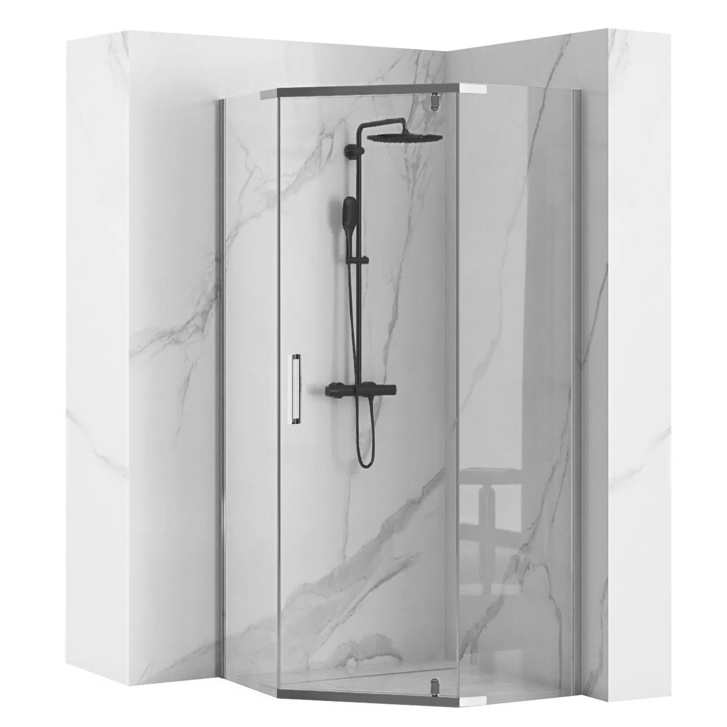 Sprchový kout AXIN 90x90 - chrom Se sprchovou vaničkou  Diamond black 1