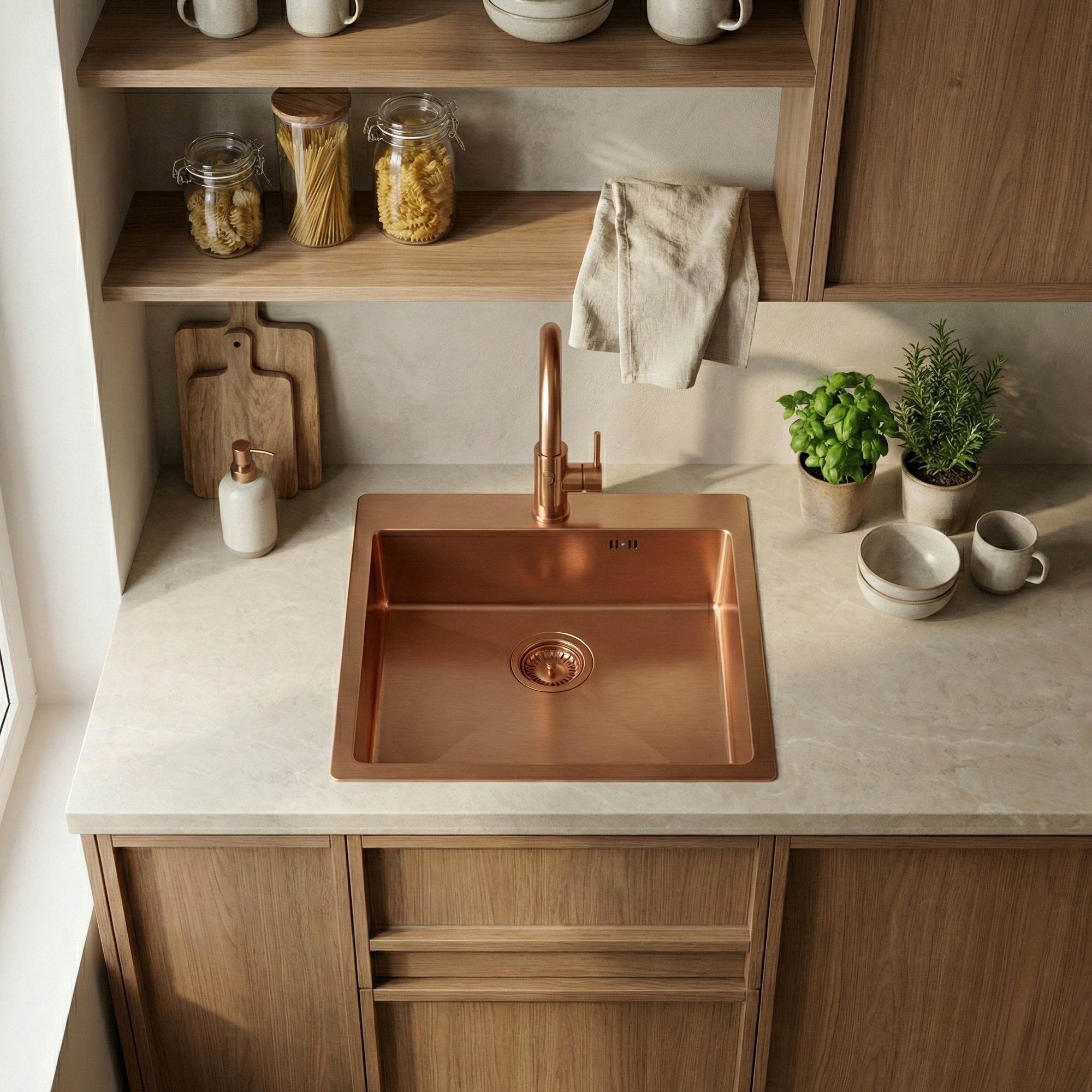 Ocelový dřez Leo 50 BRUSH COPPER bez kuchyňské baterie 4