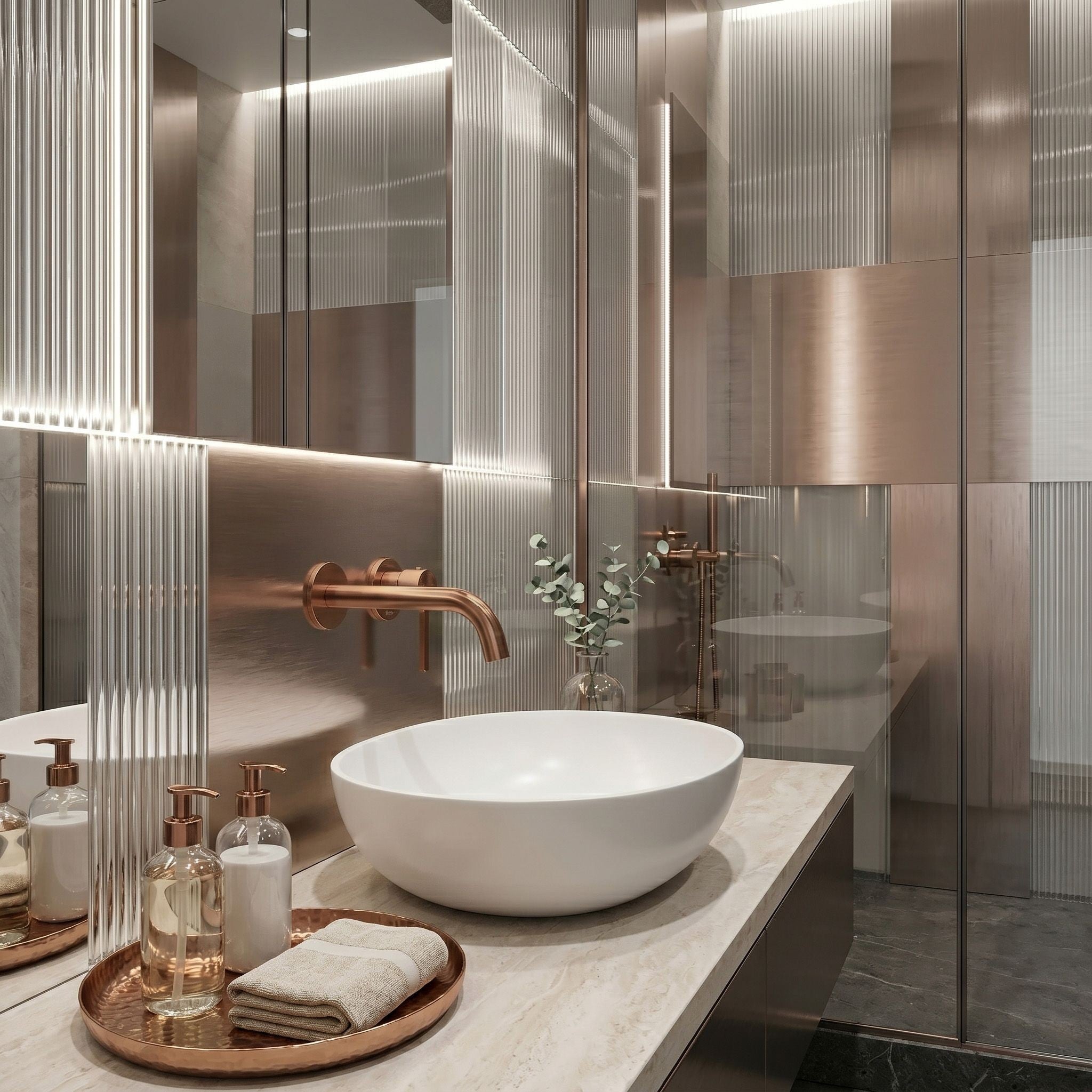 Podomítková vanová baterie Rea Foster Brush Copper  7