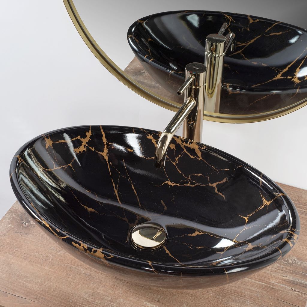 Umyvadlo na desku REA PAMELA Black Marble Shiny  4