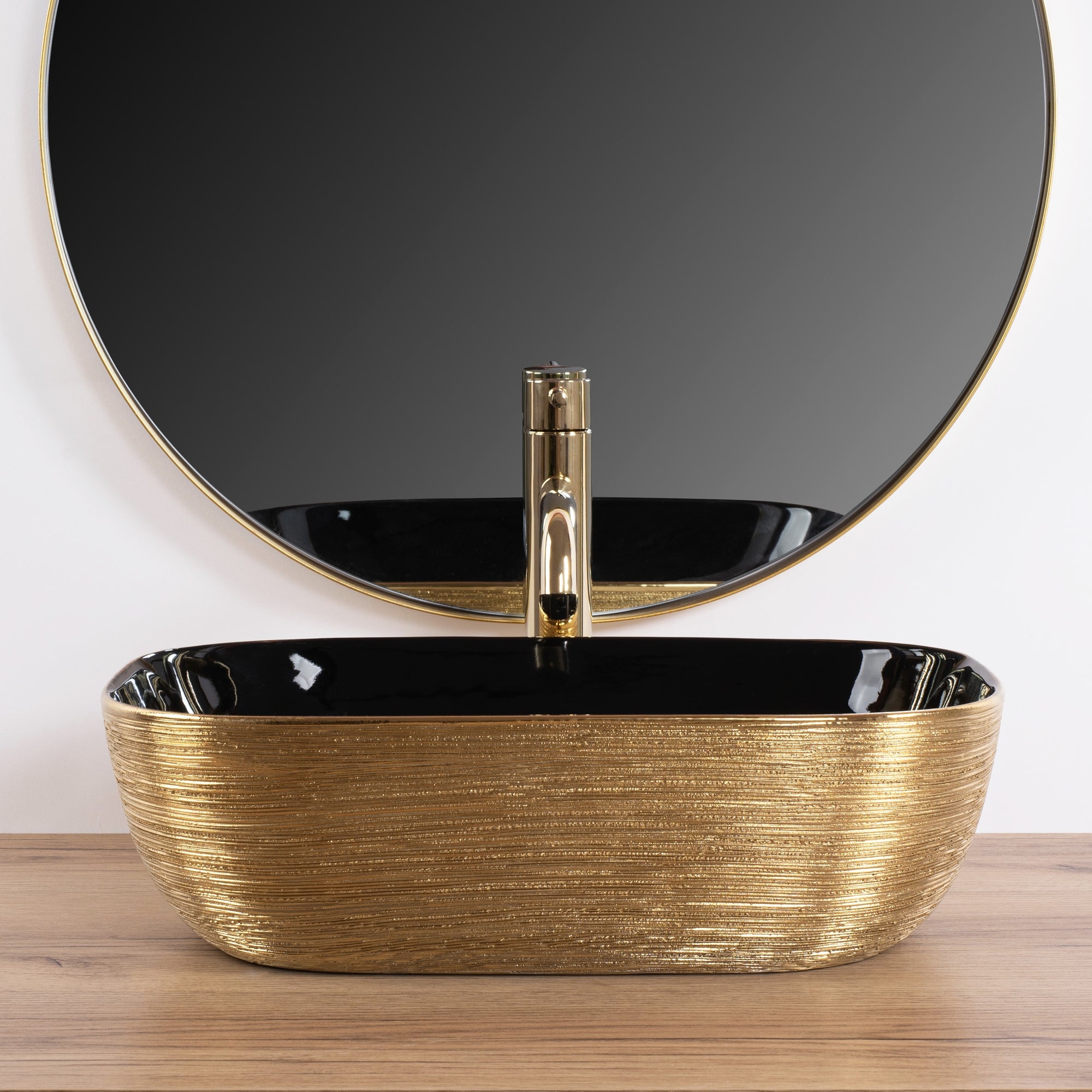 Umyvadlo na desku Rea Belinda BLACK  BRUSH GOLD  3