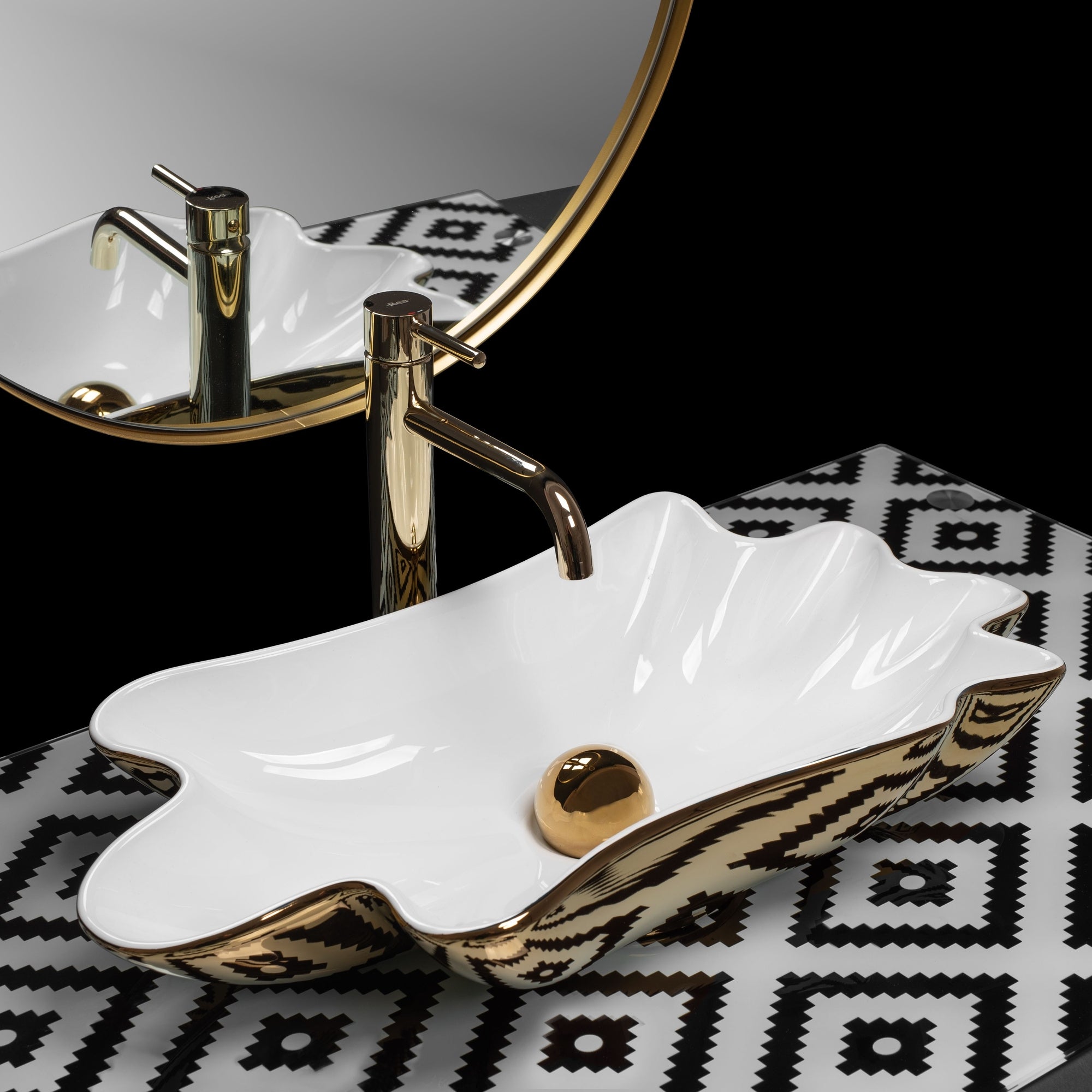 Umyvadlo na desku REA INFINITY - bílo-zlaté + výpusť  7