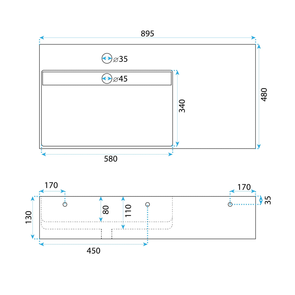 Umyvadlo REA  Archi 90 CM Grey MATT na desku - konglomerát  8