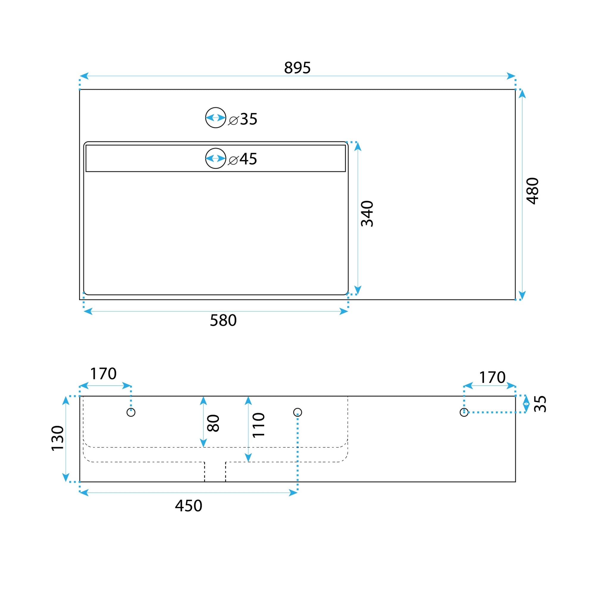Umyvadlo REA  Archi 90 CM Grey MATT na desku - konglomerát  8