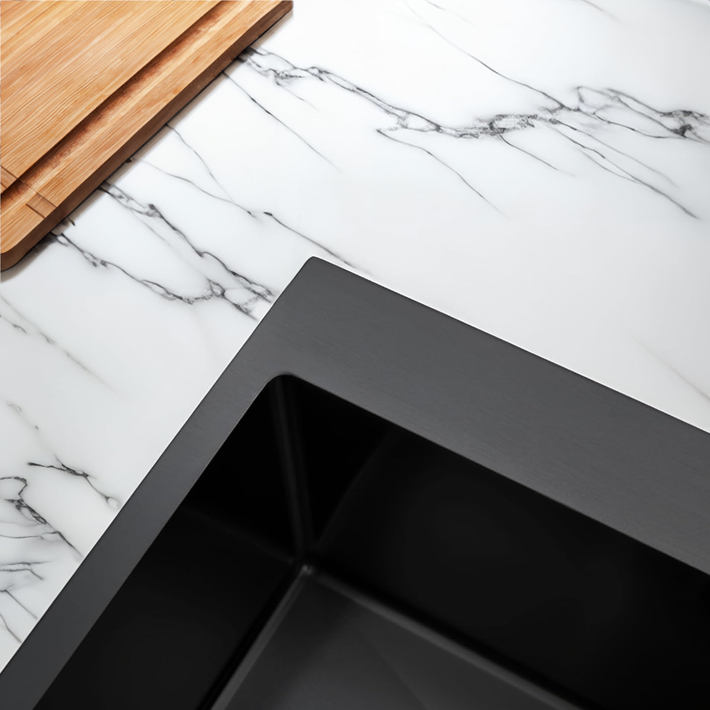 Ocelový dřez Fin Black bez kuchyňské baterie 4