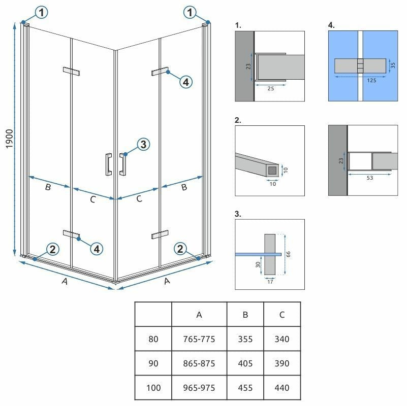 Sprchová kabina Rea Molier Chrome Double 90x90  5