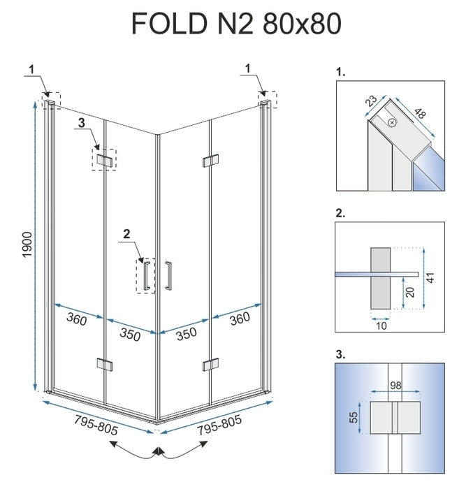 Skladací sprchový kout REA FOLD N2 90 x 90 cm 8