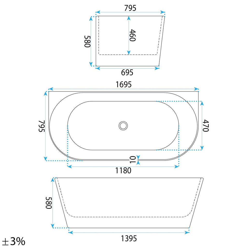Akrylátová vana CAPRI SLIM 170cm  11