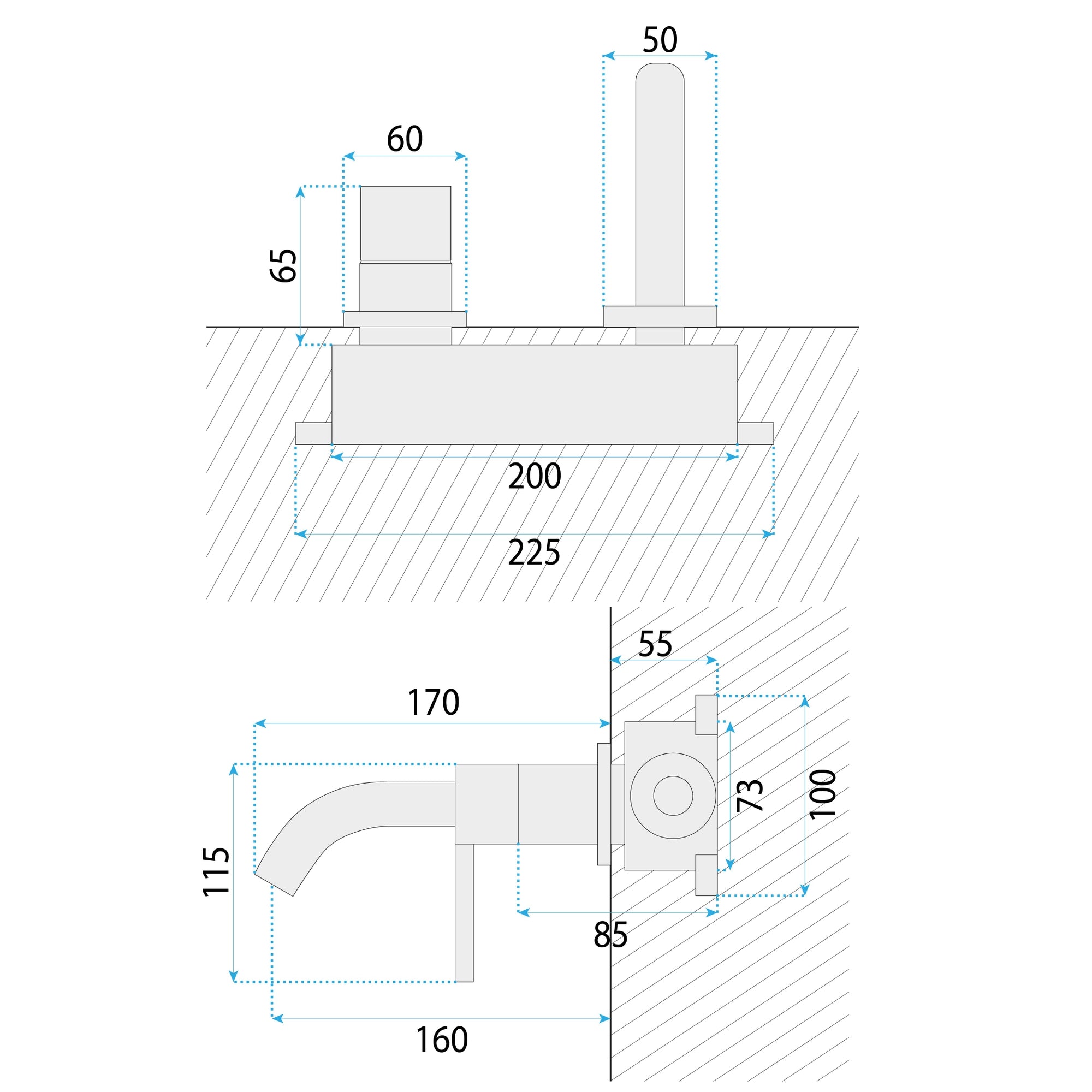 Podomítková vanová baterie Rea Foster Brush Nickel  6