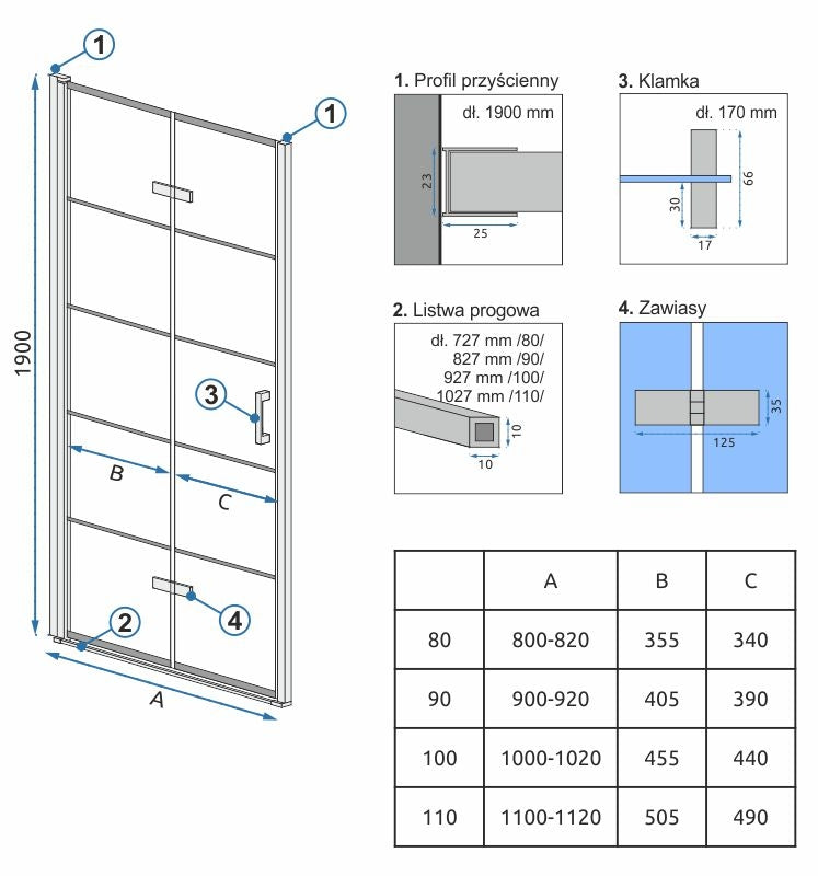 Sprchové Dveře Rea Molier černé 80 + Profil  5