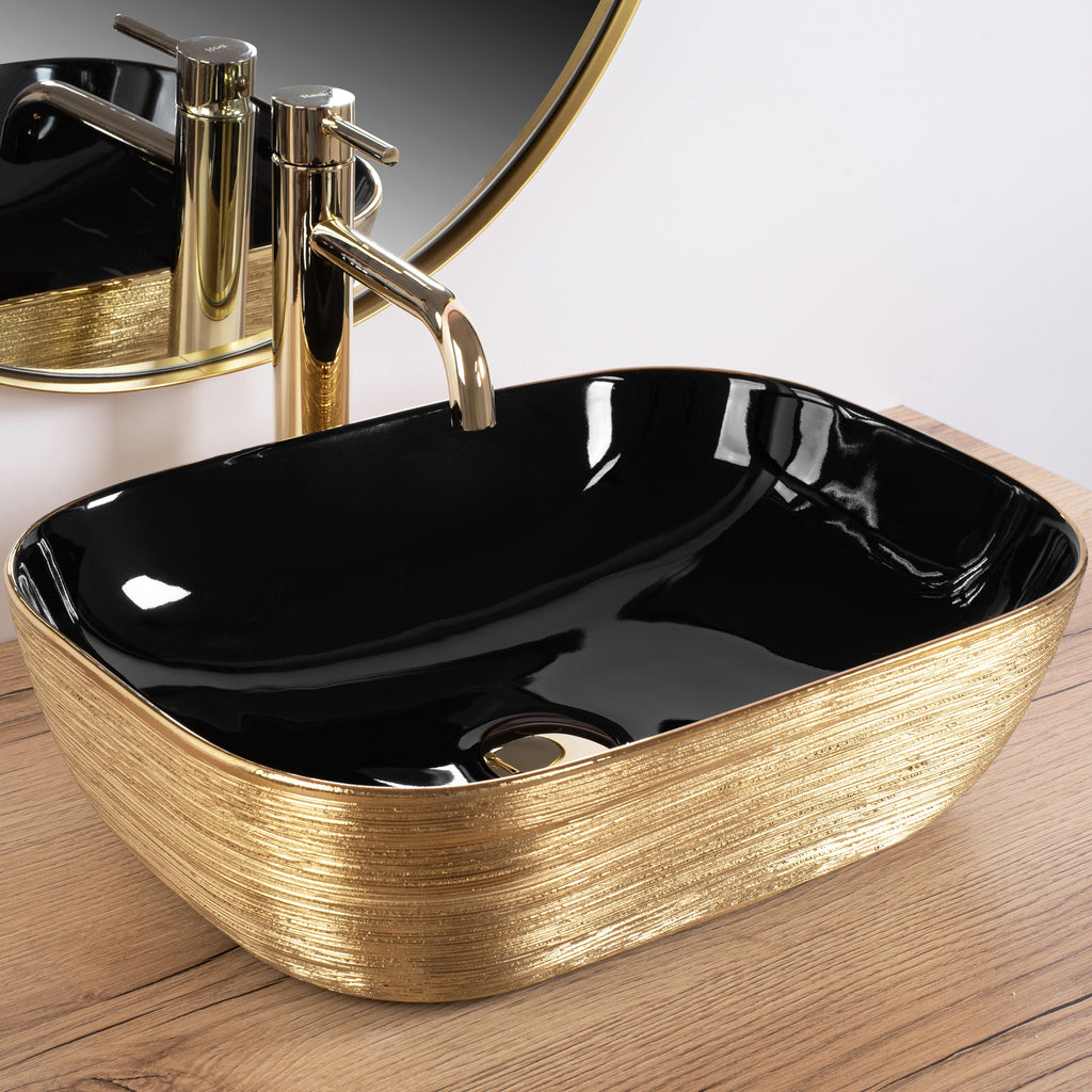Umyvadlo na desku Rea Belinda BLACK  BRUSH GOLD  2