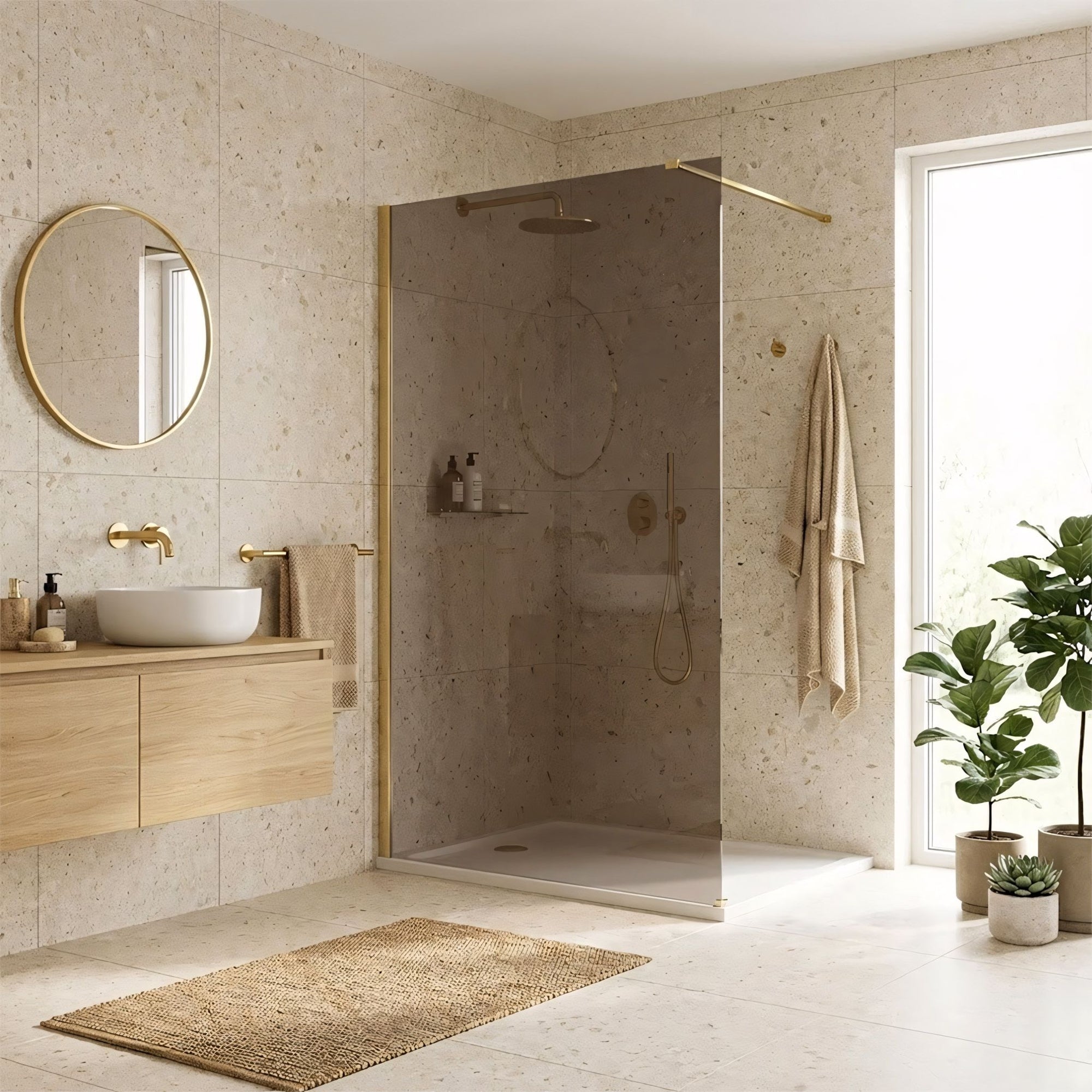Sprchová zástěna Rea Flexi Brown / Brush Gold 100  2