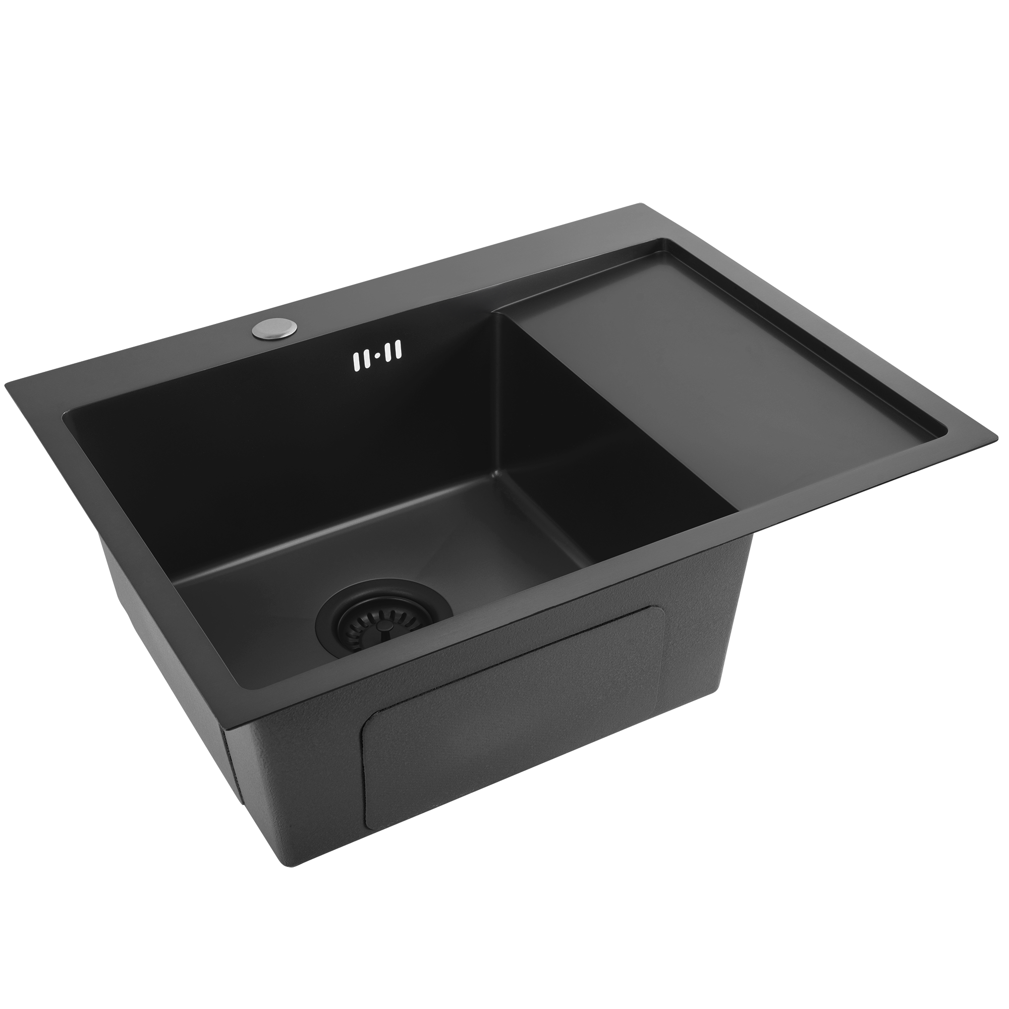 Ocelový dřez Fin Black bez kuchyňské baterie 7