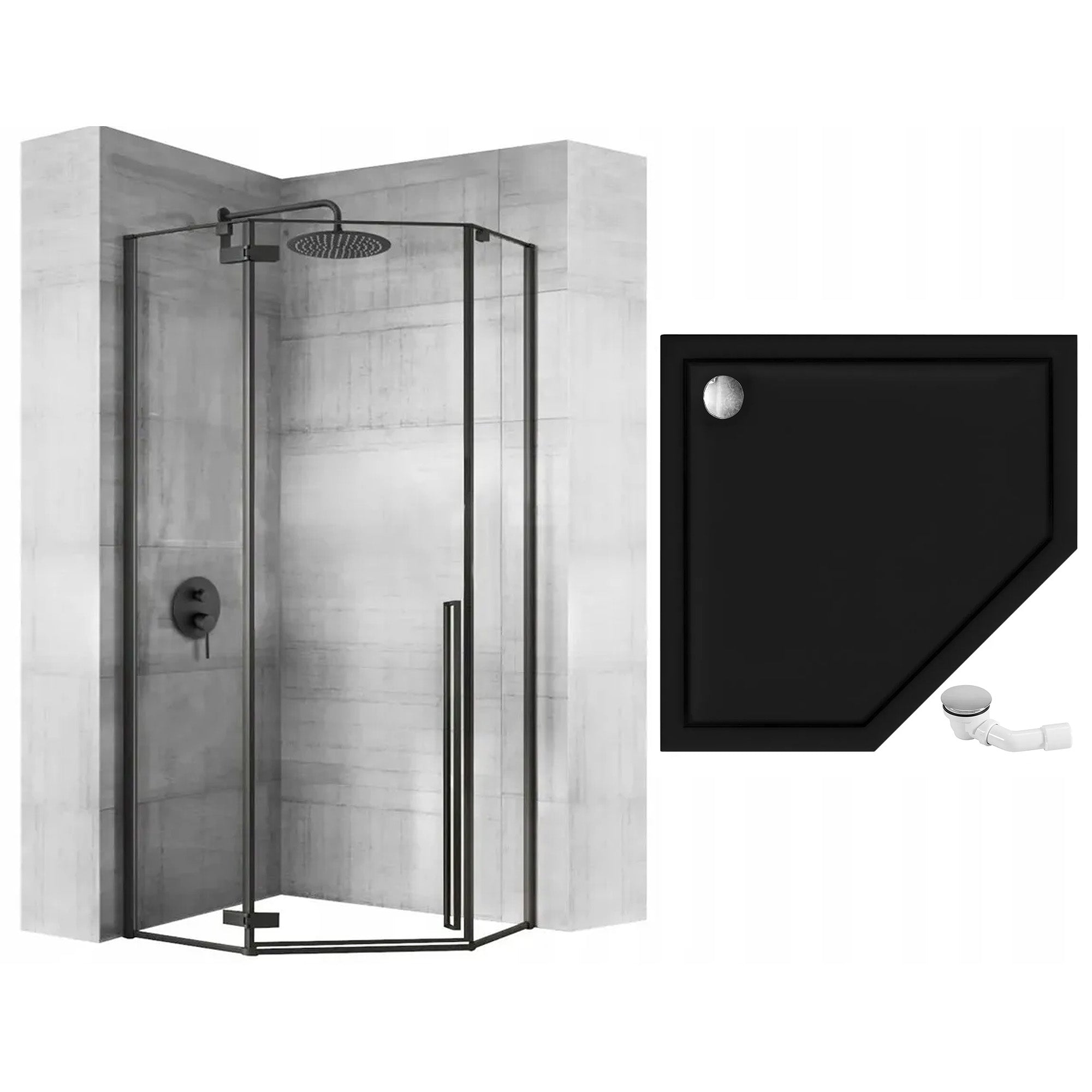 Sprchový kout REA DIAMOND 90x90 - matná černá Se sprchovou vaničkou Diamond 10