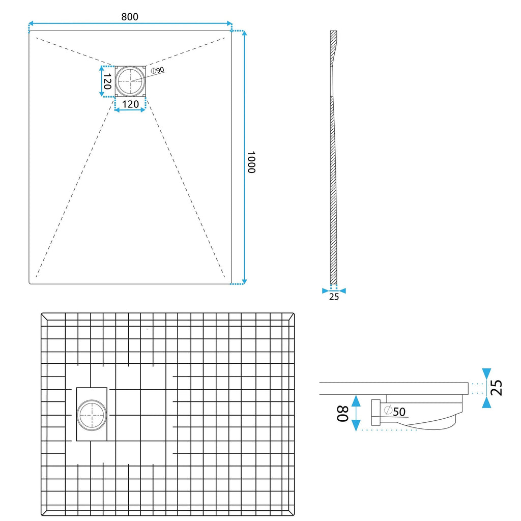 Sprchová vanička Magnum CARRARA BLACK 80x100  7
