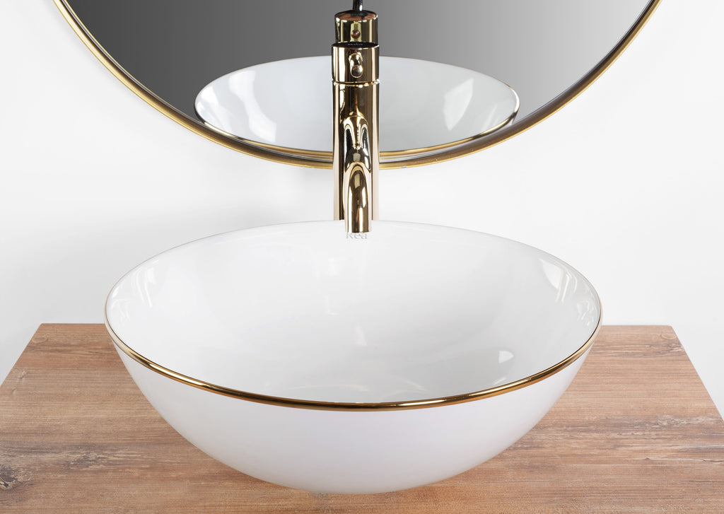 Umyvadlo na desku REA STELLA - bílé gold edge  5