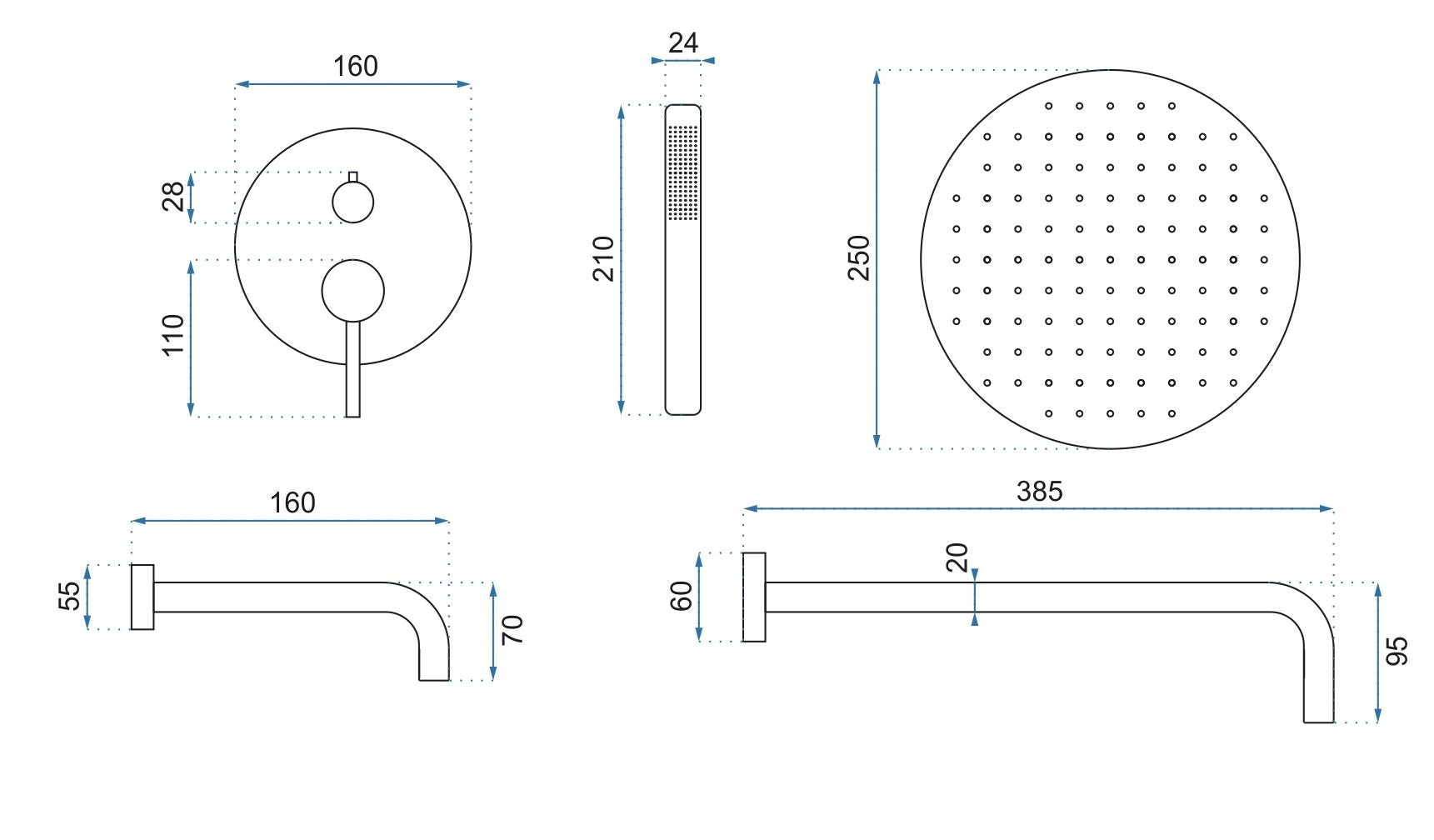 Podomítková vana-sprchová sada Rea Lungo Titan  + BOX  8