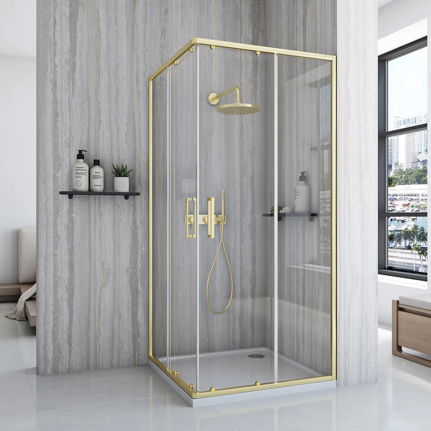 Sprchový kout REA City 80x100 Brush Gold Se sprchovou vaničkou Savoy 2
