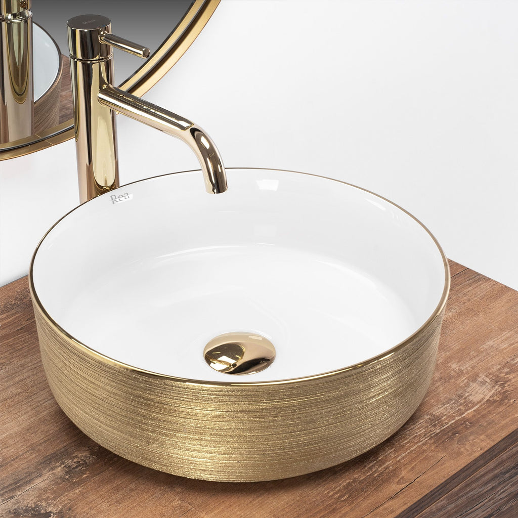 Umyvadlo na desku Rea Sami White Brush Gold  6