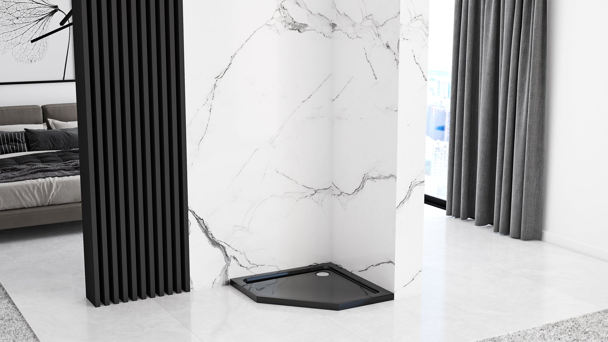 Sprchový kout REA DIAMOND 90x90 - matná černá Se sprchovou vaničkou  Diamond black 13