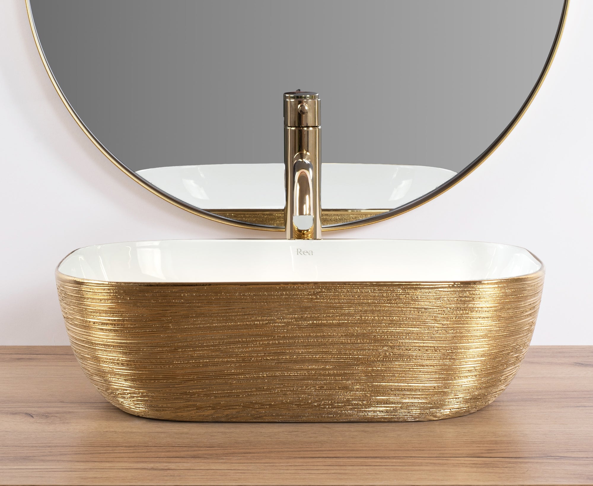 Umyvadlo na desku Rea Belinda White GOLD BRUSH  2