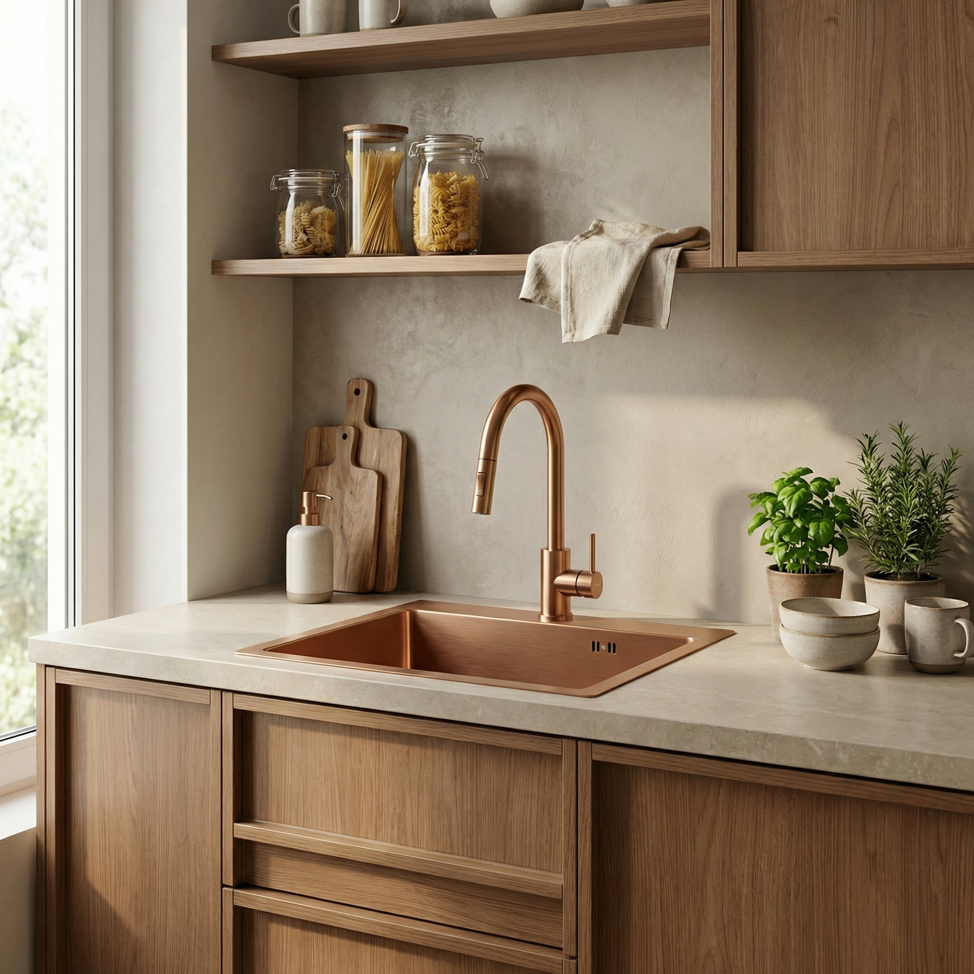 Ocelový dřez Leo 50 BRUSH COPPER bez kuchyňské baterie 1