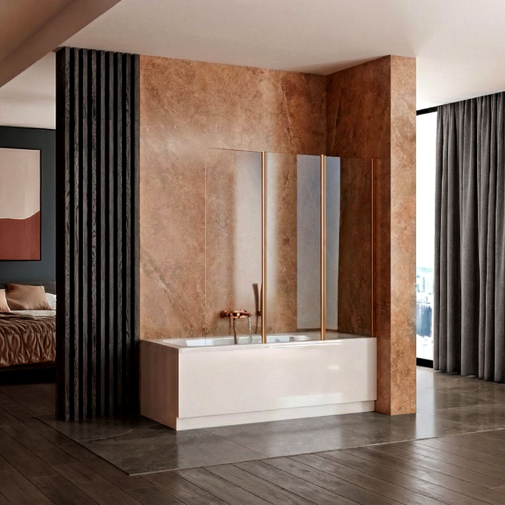 Skládací vanová zástěna REA AGAT-3 120 Brush Copper  3