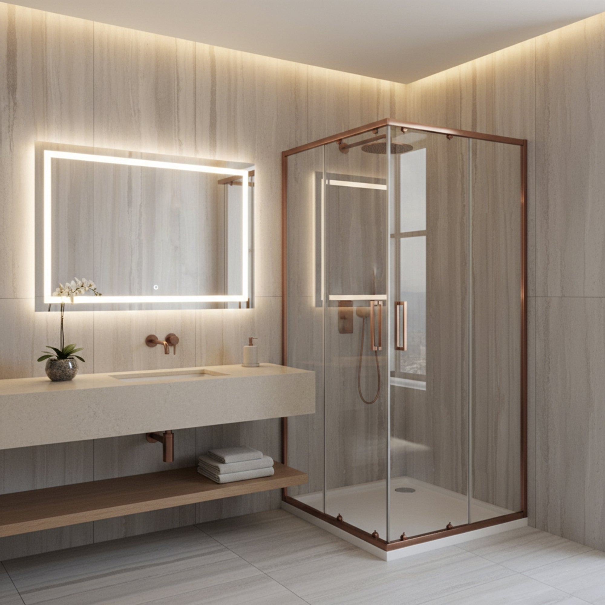 Sprchový kout REA City 90x90 Brush Copper Bez sprchové vaničky 1