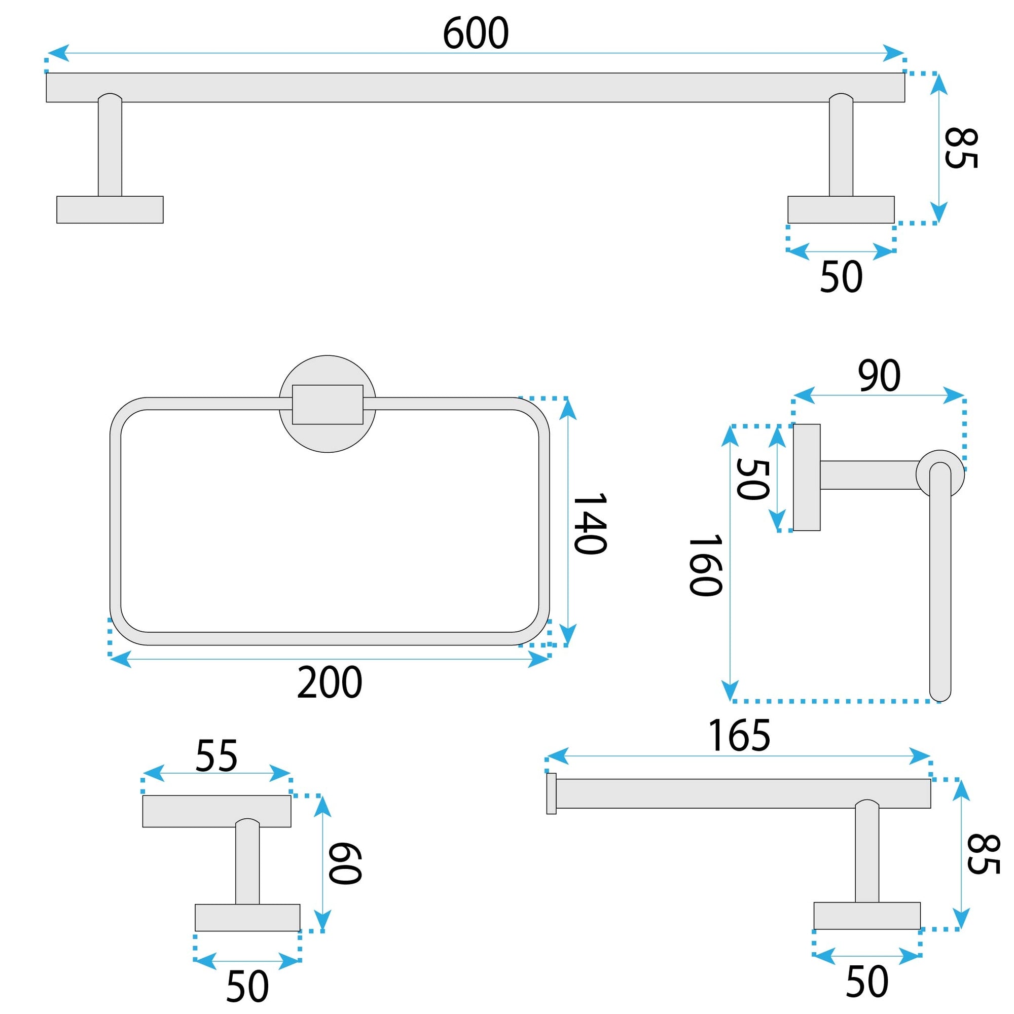 Sada koupelnových doplňků GRID Gold 4 díly  9