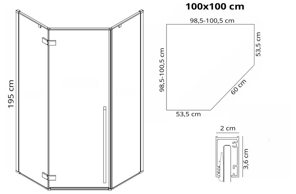 Sprchový kout REA DIAMOND 100x100 - matná černá  6