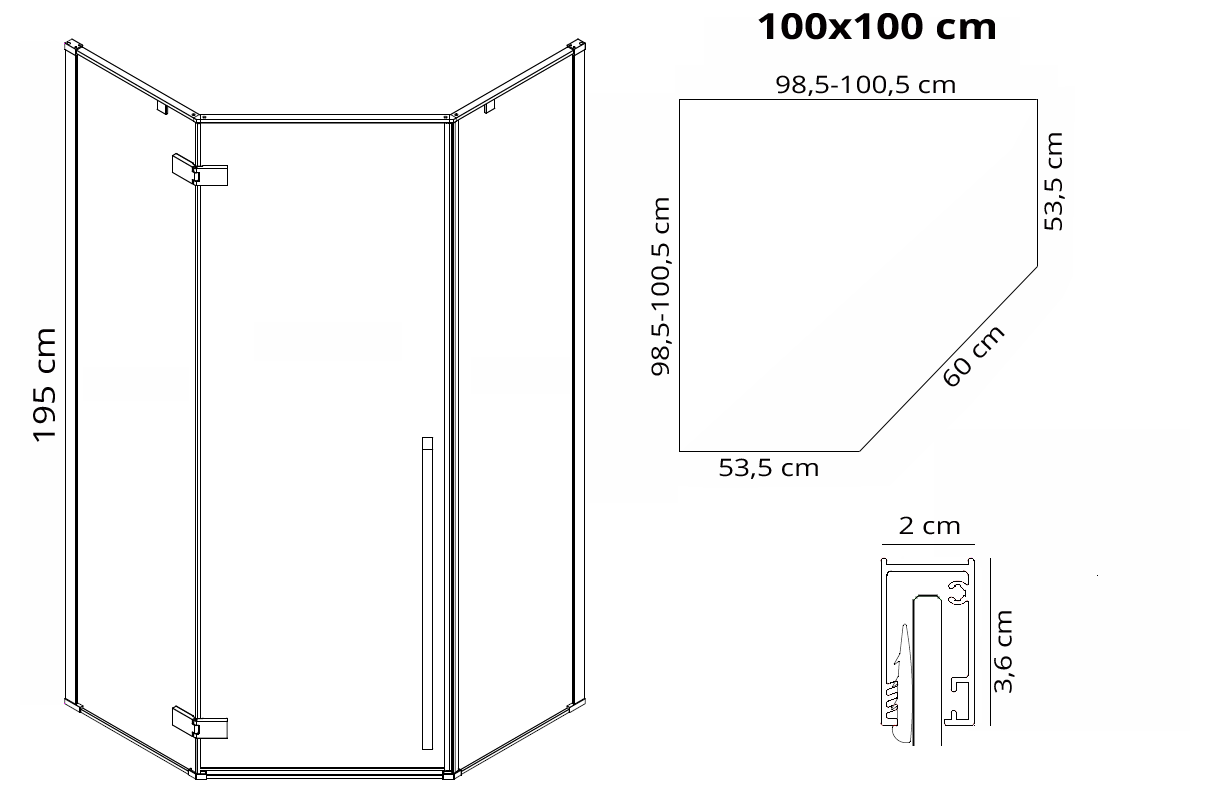 Sprchový kout REA DIAMOND 100x100 - matná černá  6
