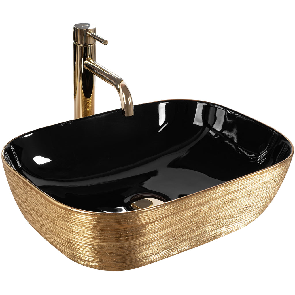 Umyvadlo na desku Rea Belinda BLACK  BRUSH GOLD  1