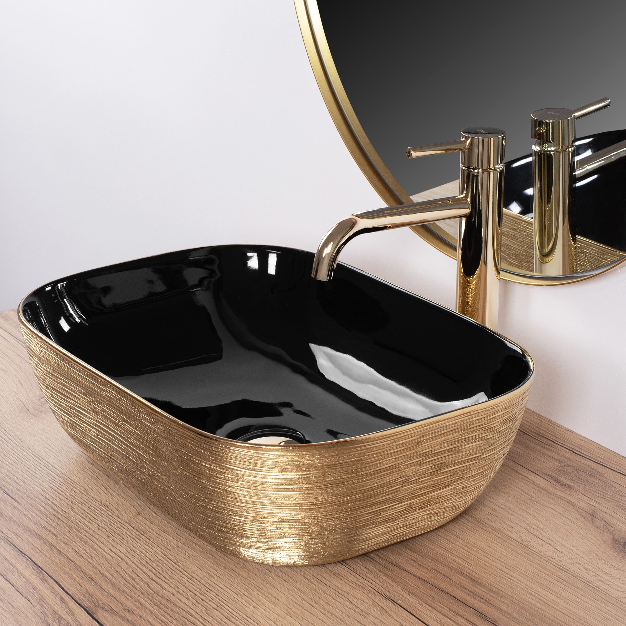 Umyvadlo na desku Rea Belinda BLACK  BRUSH GOLD  4