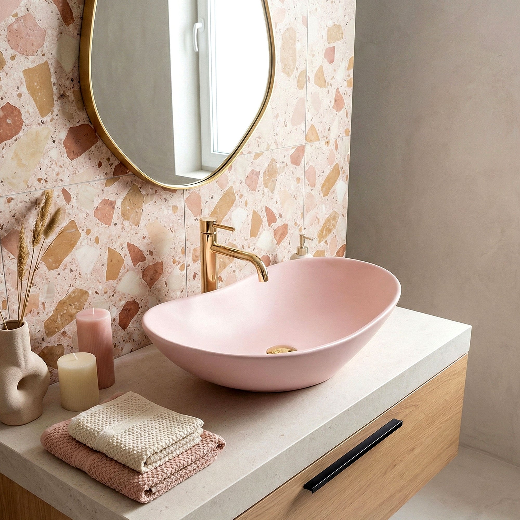 Umyvadlo na desku REA ROYAL Powder Pink Matt  3