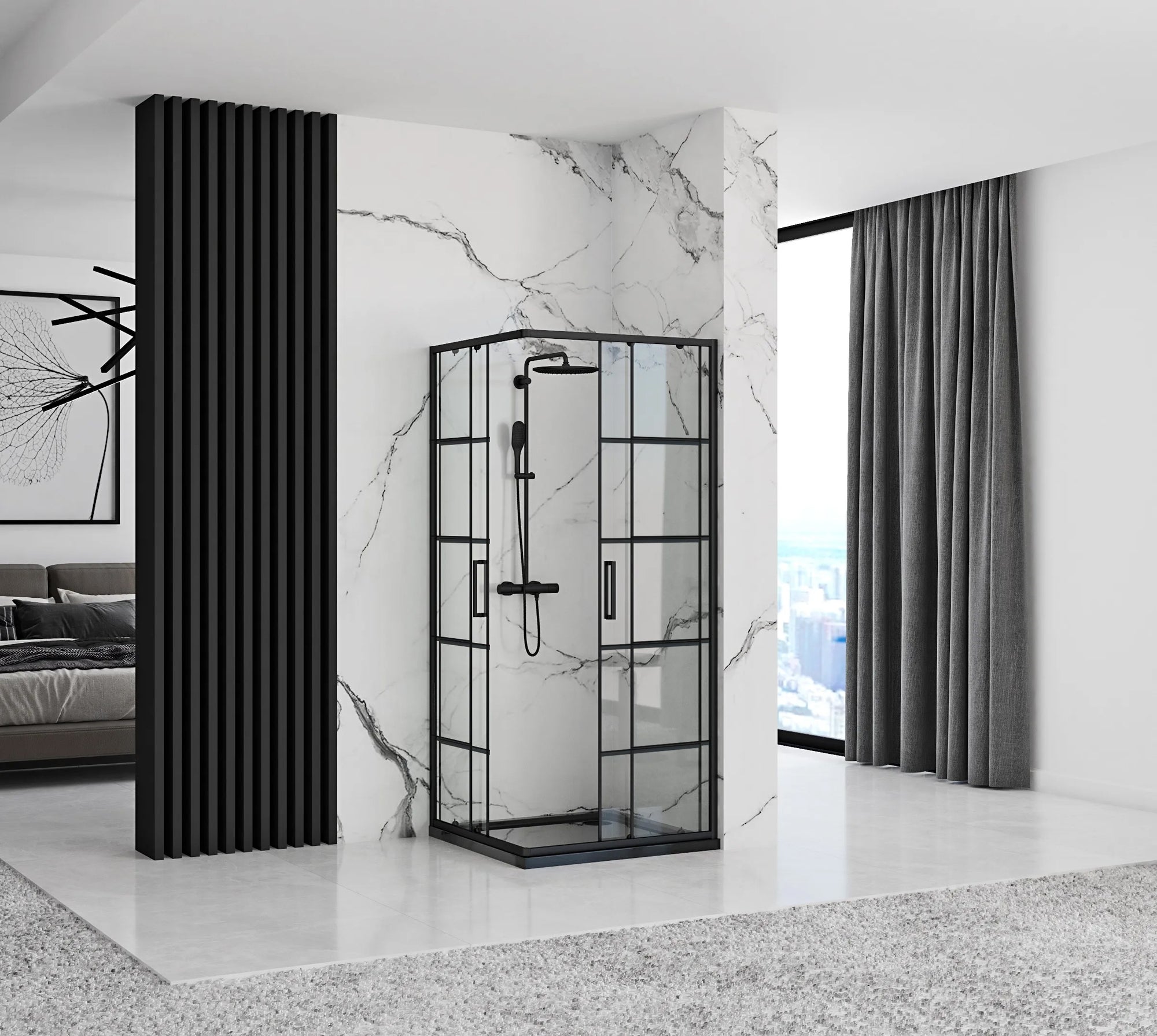 Sprchový kout REA CONCEPT 90x90 - černý Se sprchovou vaničkou Savoy black 3