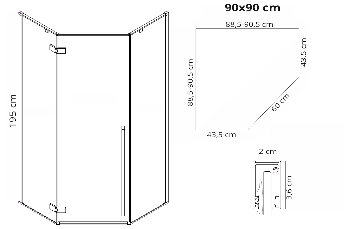 Sprchový kout REA DIAMOND 90x90 - zlatá Se sprchovou vaničkou  Diamond black 12