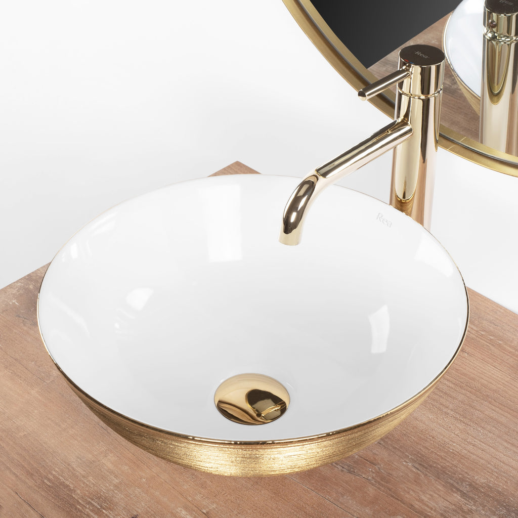 Umyvadlo na desku REA STELLA Gold Brush / White  8