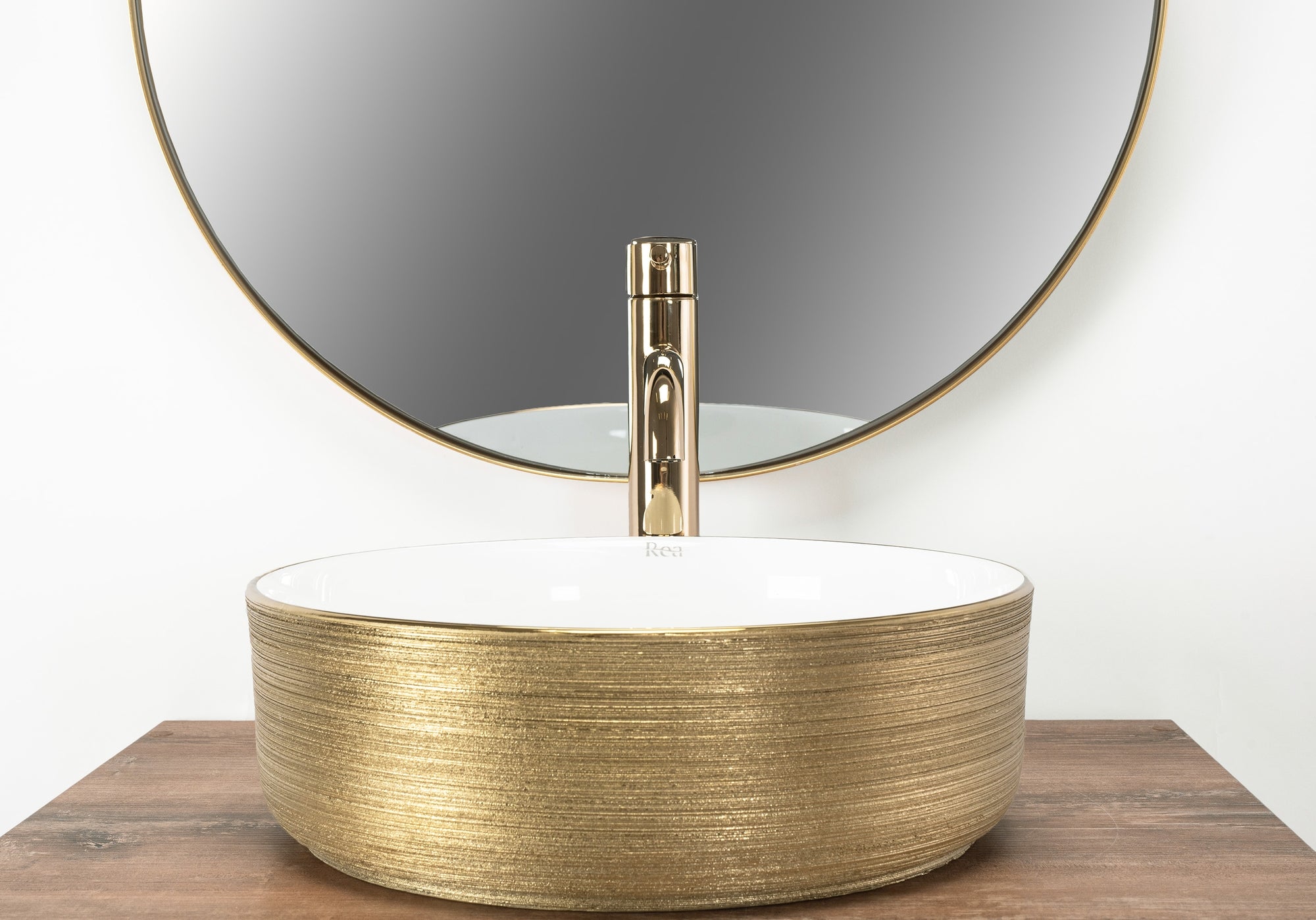 Umyvadlo na desku Rea Sami White Brush Gold  3