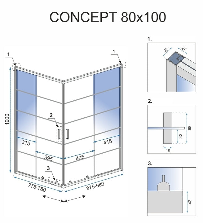 Sprchový kout REA CONCEPT 80x100 - černý Se sprchovou vaničkou Savoy black 5