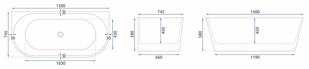Akrylátová vana OLIMPIA 150cm  10